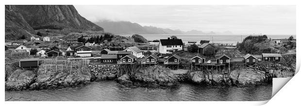 Norwegian Rorbu Hamnoy Island Lofoten Islands Black and white Print by Sonny Ryse