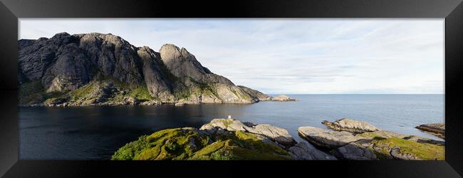 Nusfjord Lighthouse_and Mountains Lofoten Islands Framed Print by Sonny Ryse