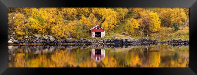 Olderfjorden Rorbu Boat house Lofotn Islands Framed Print by Sonny Ryse