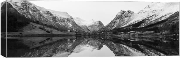 Oldevatnet Lake black and white norway Canvas Print by Sonny Ryse