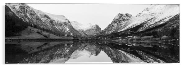 Oldevatnet Lake black and white norway Acrylic by Sonny Ryse