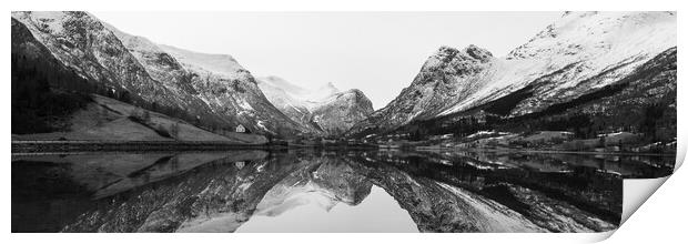 Oldevatnet Lake black and white norway Print by Sonny Ryse