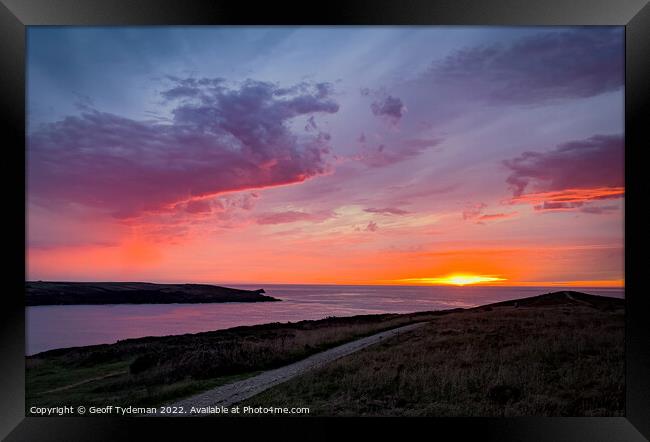 Crantock Bay Sunset Framed Print by Geoff Tydeman