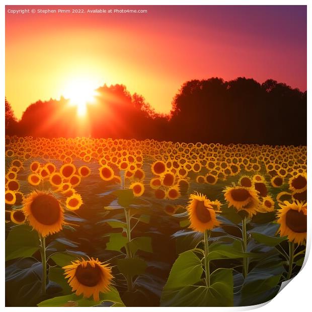 Sunflowers in a field Print by Stephen Pimm