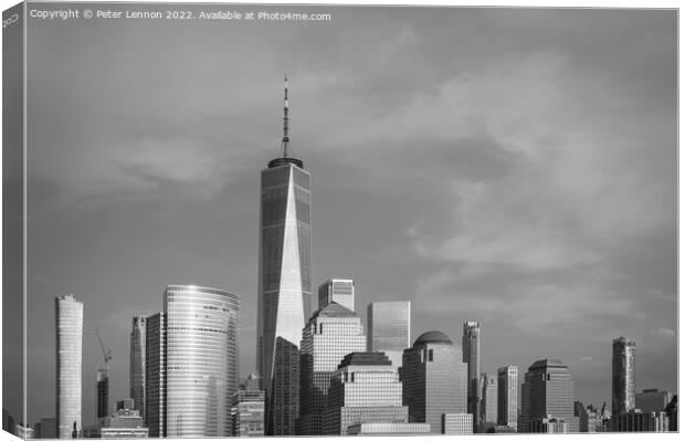 Manhattan Skyline in mono Canvas Print by Peter Lennon