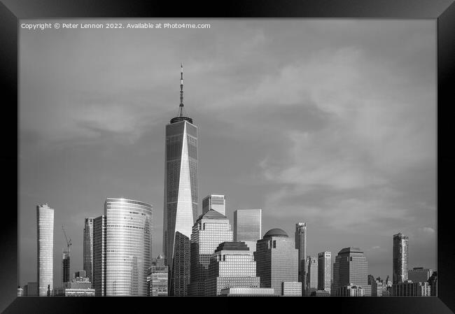 Manhattan Skyline in mono Framed Print by Peter Lennon