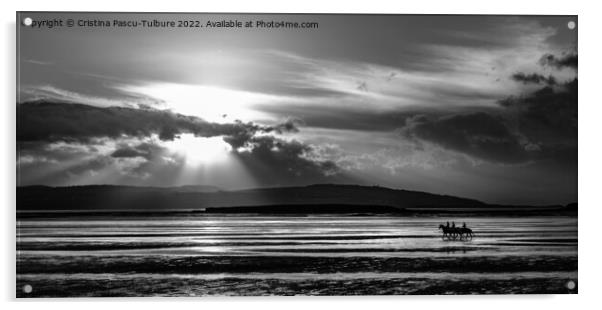 Hoylake beach riders at sunset Acrylic by Cristina Pascu-Tulbure