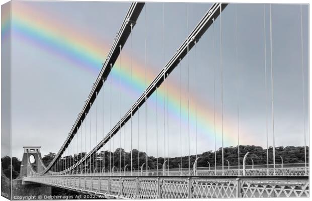 Rainbow over Clifton bridge, Bristol Canvas Print by Delphimages Art