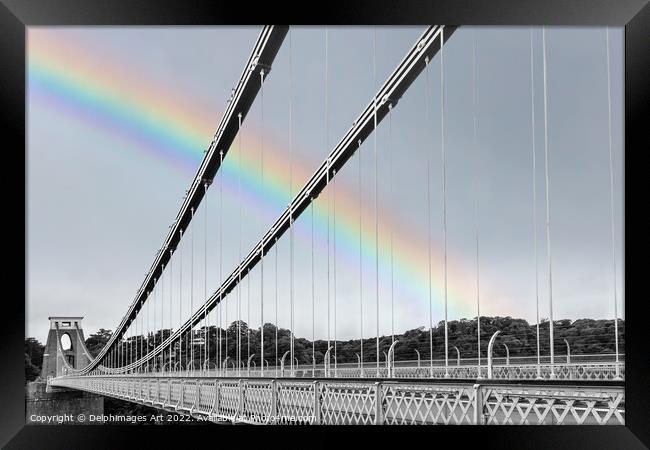Rainbow over Clifton bridge, Bristol Framed Print by Delphimages Art