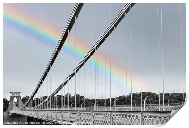 Rainbow over Clifton bridge, Bristol Print by Delphimages Art