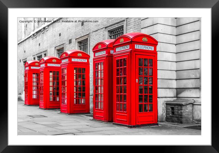 Iconic Red telephone boxes, London Framed Mounted Print by Jo Sowden