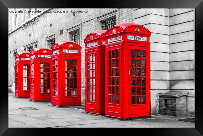 Iconic Red telephone boxes, London Framed Print by Jo Sowden