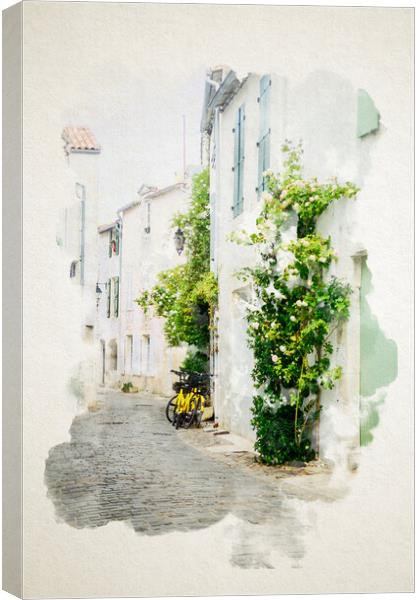 Watercolor of alley on ile de Ré Canvas Print by youri Mahieu