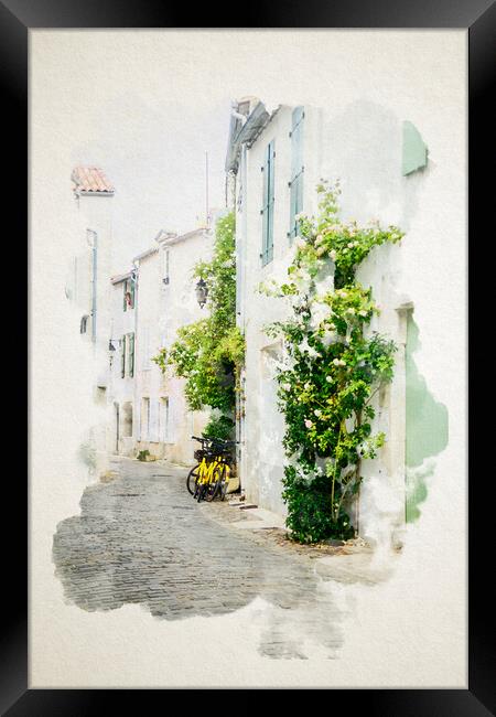 Watercolor of alley on ile de Ré Framed Print by youri Mahieu