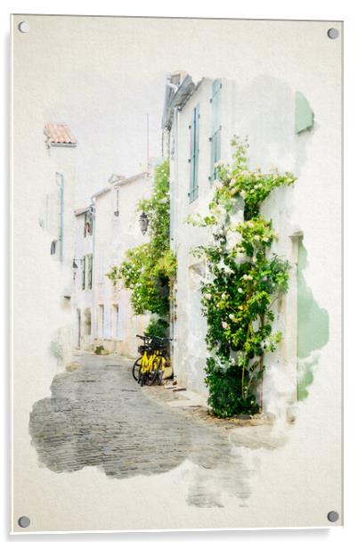 Watercolor of alley on ile de Ré Acrylic by youri Mahieu