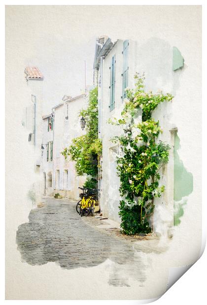 Watercolor of alley on ile de Ré Print by youri Mahieu