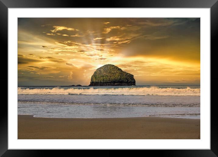 Gull Rock at Trebarwith Strand in Cornwall Framed Mounted Print by Tracey Turner