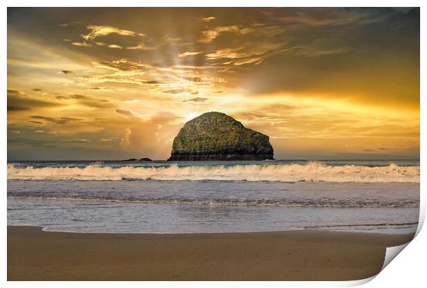 Gull Rock at Trebarwith Strand in Cornwall Print by Tracey Turner