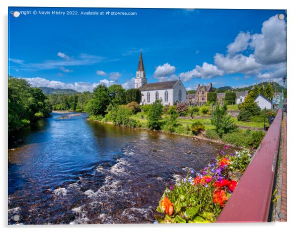 Comrie White Church and the River Earn, Perthshire Acrylic by Navin Mistry