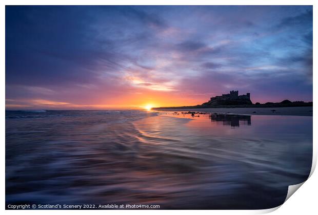 Sunrise, Bamburgh beach Print by Scotland's Scenery