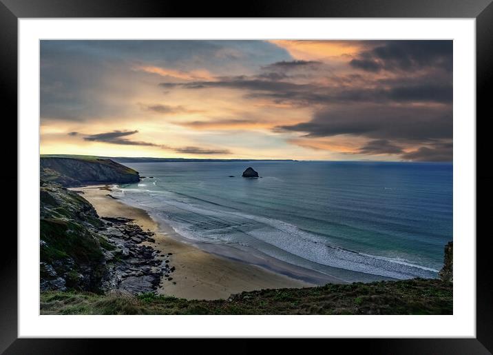 Moody Sunset at Trebarwith Strand Beach, Cornwall Framed Mounted Print by Tracey Turner