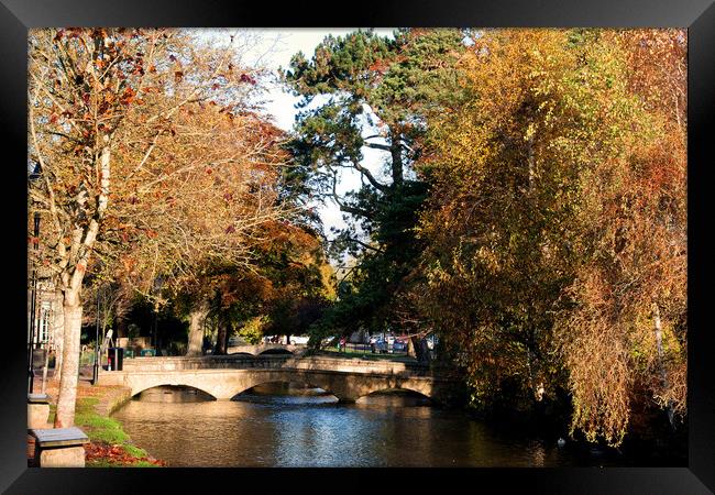 Bourton on the Water Autumn Trees Cotswolds UK Framed Print by Andy Evans Photos