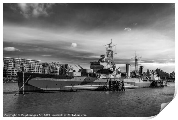 London, HMS Belfast Print by Delphimages Art