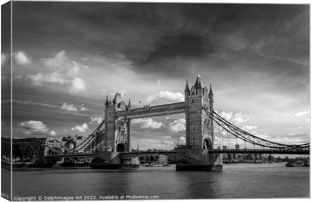 London Tower Bridge, black and white Canvas Print by Delphimages Art