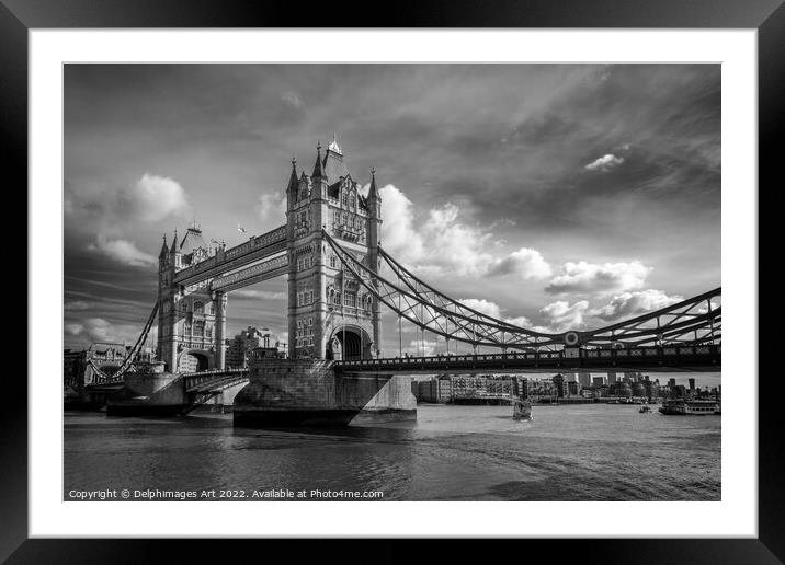 Tower bridge London black and white Framed Mounted Print by Delphimages Art