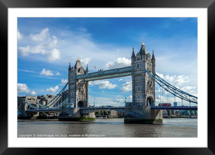 Tower bridge, blue sky, London Framed Mounted Print by Delphimages Art