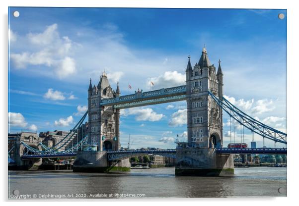 Tower bridge, blue sky, London Acrylic by Delphimages Art