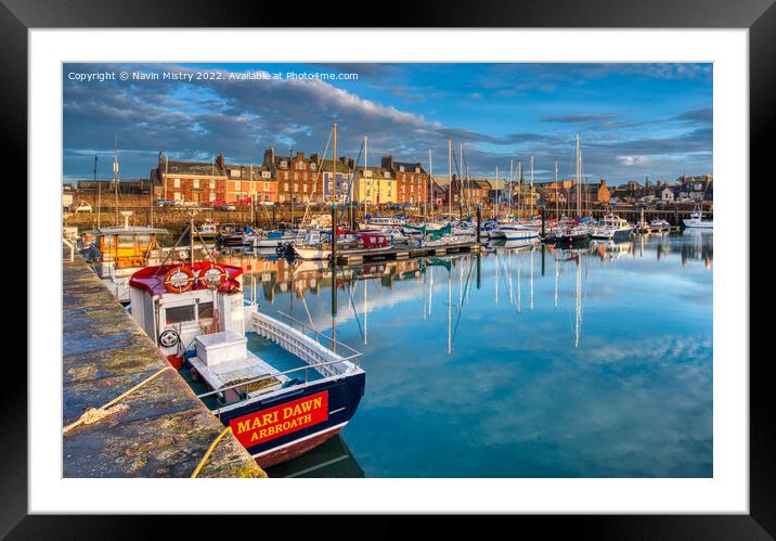 A view of the harbour at Arbroath, Scotland Framed Mounted Print by Navin Mistry