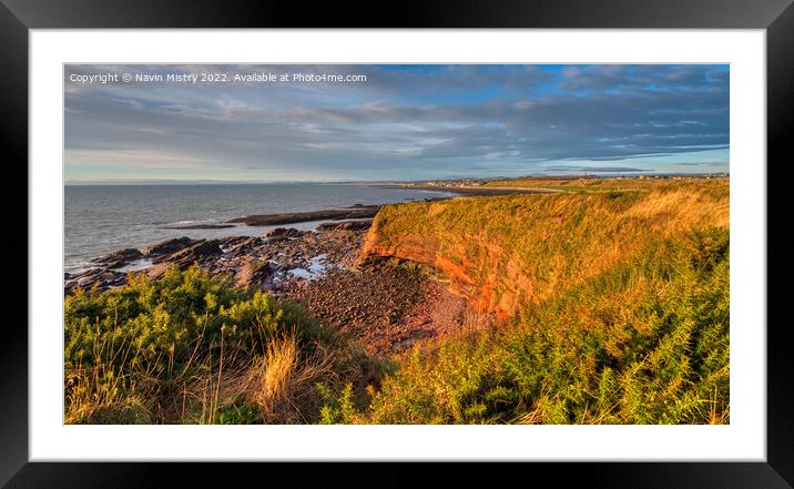 Red sandstone cliffs of Arbroath Framed Mounted Print by Navin Mistry
