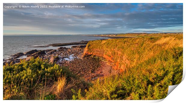 Red sandstone cliffs of Arbroath Print by Navin Mistry