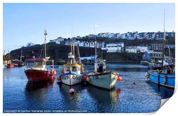 Fishing boats in Mevagissey Harbour, Cornwall Print by Gordon Maclaren