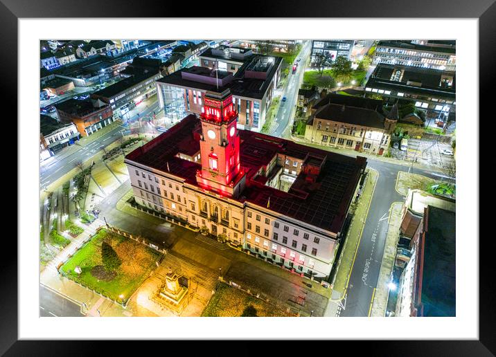 Barnsley Town Hall Night Framed Mounted Print by Apollo Aerial Photography