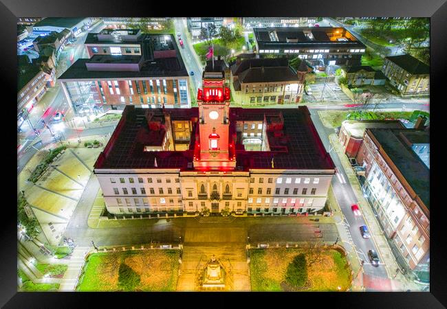 Barnsley Town Hall Night  Framed Print by Apollo Aerial Photography