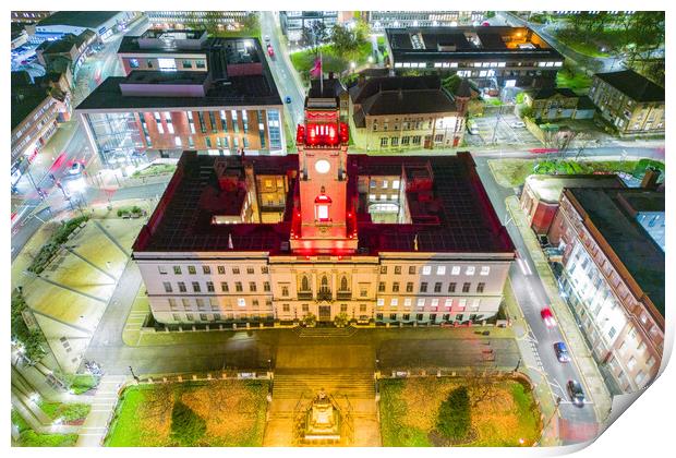 Barnsley Town Hall Night  Print by Apollo Aerial Photography