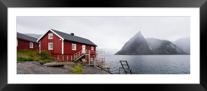 Red Rorbu Rorbuer Fishing cabin hut Reinefjorden Lofoten Islands Framed Mounted Print by Sonny Ryse