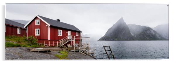 Red Rorbu Rorbuer Fishing cabin hut Reinefjorden Lofoten Islands Acrylic by Sonny Ryse