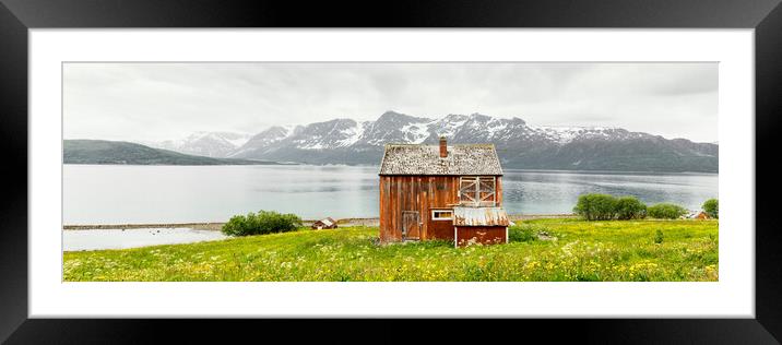 Red Norwegian Farmhouse Lyngen Alps Fjord Troms Norway Framed Mounted Print by Sonny Ryse