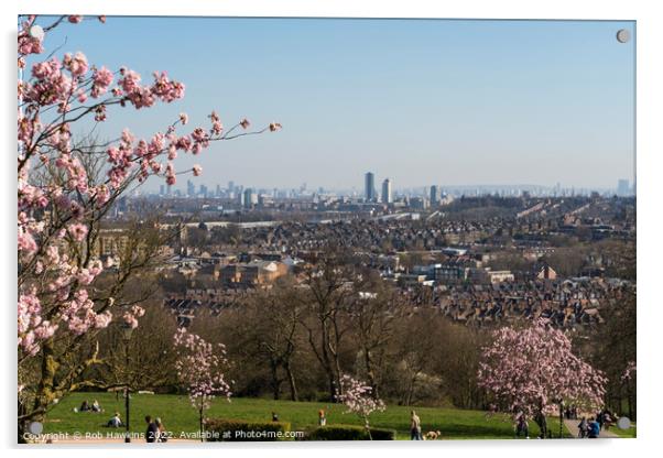 London sakura cityscape Acrylic by Rob Hawkins