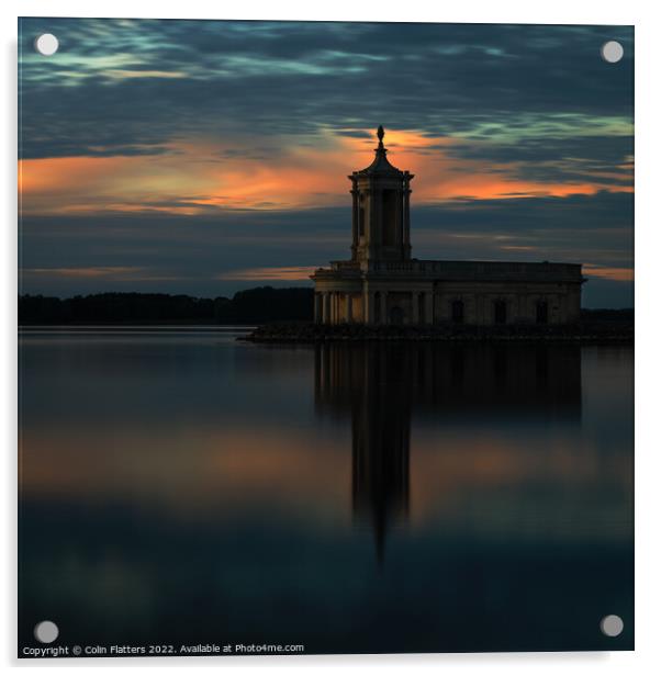 Rutland Water - Normanton Church at Blue Hour Acrylic by Colin Flatters