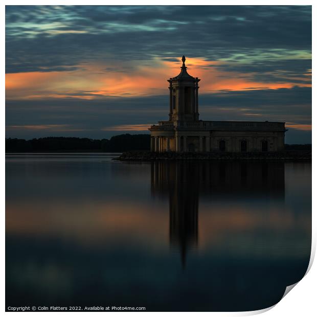 Rutland Water - Normanton Church at Blue Hour Print by Colin Flatters