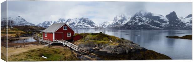 Lofoten Isladn Red Boathouse Canvas Print by Sonny Ryse