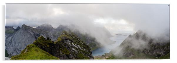 Reinefjorden Mist Storskiva mountain Lofoten Islands Acrylic by Sonny Ryse
