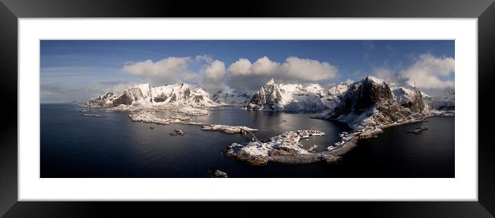 Reinefjorden Reine Hamnoy Aerial Winter Lofoten Islans Framed Mounted Print by Sonny Ryse
