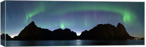 Reinefjorden Reine Mountains Aurora Borealis Northern Lights Lof Canvas Print by Sonny Ryse