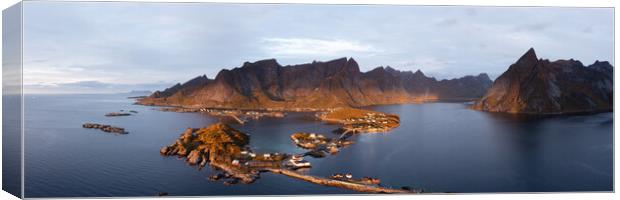Reinefjorden Sakrisoy and Reine Fishing villages Aerial Lofoten Islands Canvas Print by Sonny Ryse