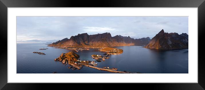 Reinefjorden Sakrisoy and Reine Fishing villages Aerial Lofoten Islands Framed Mounted Print by Sonny Ryse
